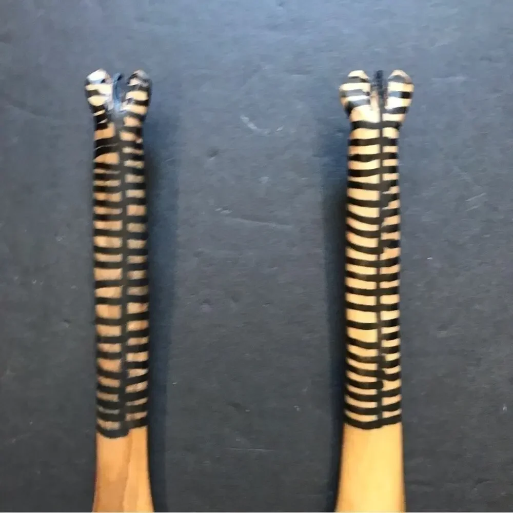 African Hand Carved Wooden Zebra Serving Spoons, Two Piece Set